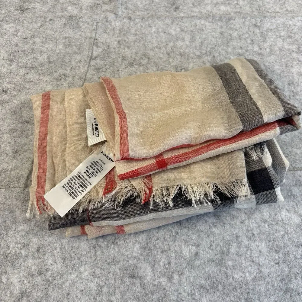 Burberry London Wide Check Wool Silk Scarf Stole Shawl 84